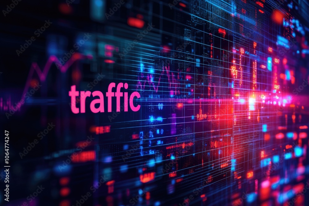Futuristic UI showing bounce rate impact on traffic performance, analytical the word Futuristic UI showing bounce rate impact on traffic performance, analytical the word