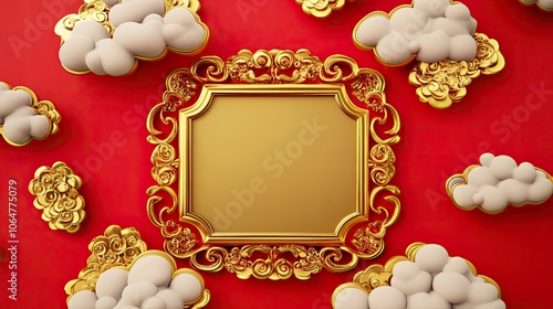 china ornament slot machine gold frame, cloud element, stylized, flat design, game assets, mobile game asset desging --no pagoda with generative ai photo