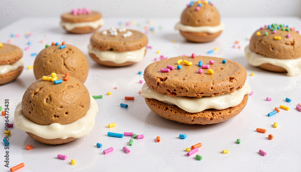 Festive whoopie pies with sprinkles on white background Festive whoopie pies with sprinkles on white background
