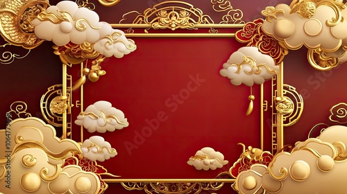 china ornament slot machine gold frame, cloud element, stylized, flat design, game assets, mobile game asset desging --no pagoda with generative ai photo