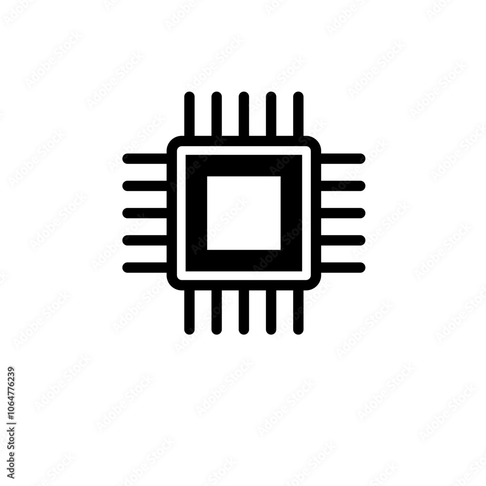 Silicon Microchip, Computer Chip Solid Flat Vector Icon Isolated on White Background. Silicon Microchip, Computer Chip Solid Flat Vector Icon Isolated on White Background.
