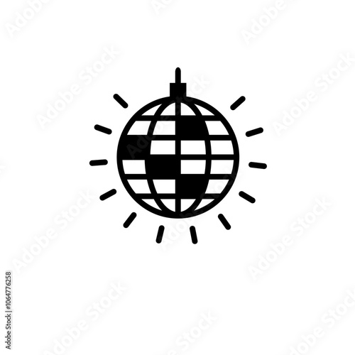 Party Mirror Disco Ball Solid Flat Vector Icon Isolated on White Background.