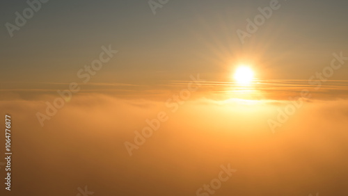 Sunset in the Teplice-Adršpašské rocks. The sun is low on the horizon and the inverted clouds create stunning scenery that makes it seem as if you are above the clouds.