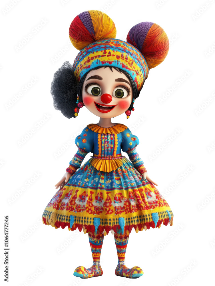 Vibrant Clown Character in Colorful Cultural Attire with Playful Design Vibrant Clown Character in Colorful Cultural Attire with Playful Design