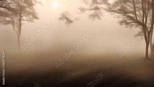 A  sunlight foggy scene with nature in the background