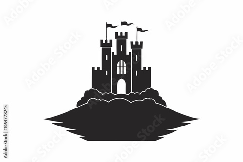 Ancient Castle Silhouette Vector on Cliff