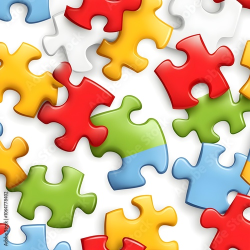 Colorful Puzzle Pieces on White Background