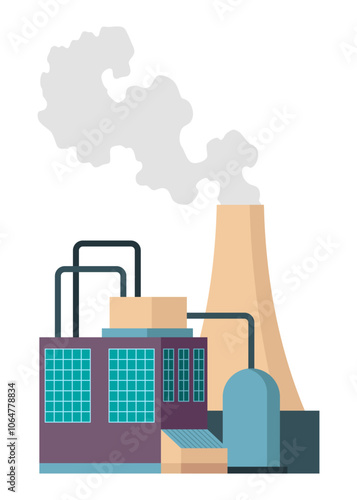 Factory industrial. Manufactory industrial building refinery factory or nuclear power station. Complex of chemical plant buildings isolated on white background