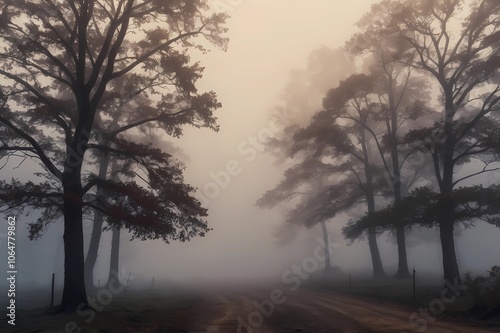 A  sunlight foggy scene with nature in the background