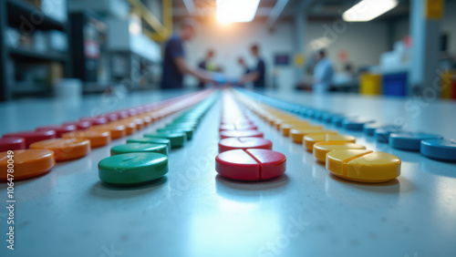 Wallpaper Mural Factory worker arranging colored buttons on a machine. Torontodigital.ca