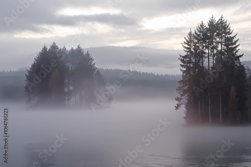 A  sunlight foggy scene with nature in the background