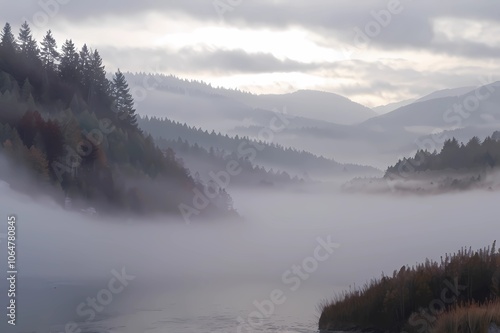 A  sunlight foggy scene with nature in the background