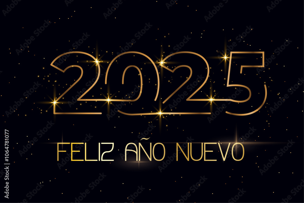 tarjeta o pancarta para desear un feliz año nuevo 2025 en oro con estrellas sobre fondo negro tarjeta o pancarta para desear un feliz año nuevo 2025 en oro con estrellas sobre fondo negro