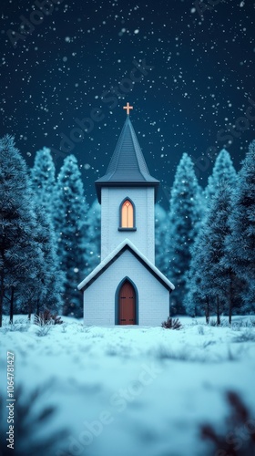 Wallpaper Mural Winter Church in Snowy Forest Nighttime Scene Christmas Religious Architecture Countr Torontodigital.ca