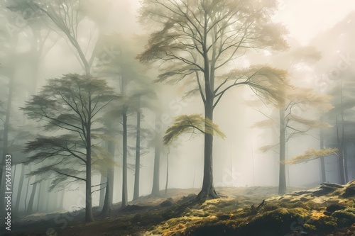 A  sunlight foggy scene with nature in the background