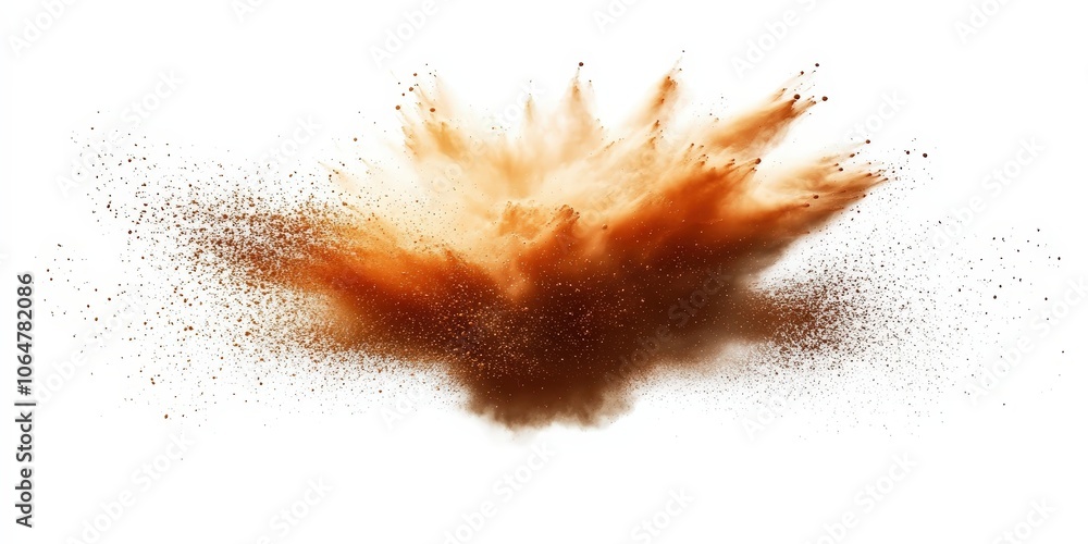 a brown splash painting on white background, brown powder dust paint beige brown explosion explode burst isolated splatter abstract. brown smoke or fog particles explosive special effect a brown splash painting on white background, brown powder dust paint beige brown explosion explode burst isolated splatter abstract. brown smoke or fog particles explosive special effect
