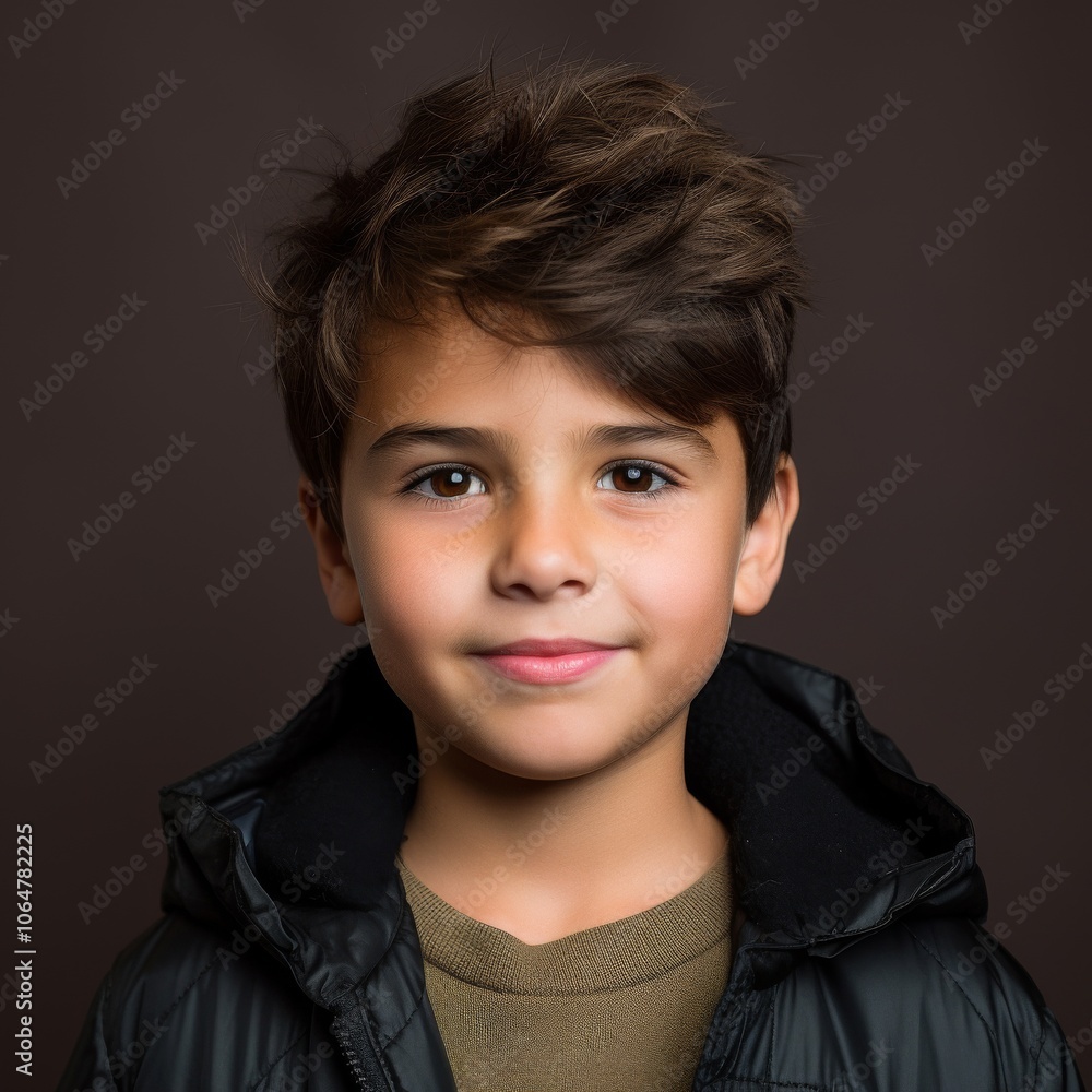 Headshot of an Argentine boy with a cheerful grin in a casual button down shirt on a solid color backdrop Headshot of an Argentine boy with a cheerful grin in a casual button down shirt on a solid color backdrop