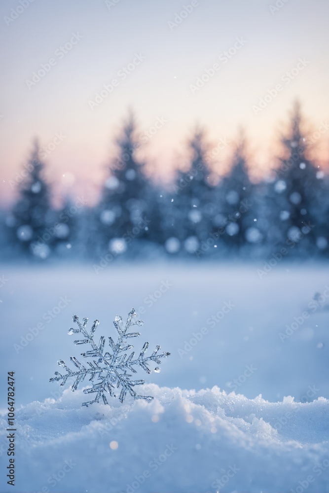 Winter scene with large snowflake ornament Winter scene with large snowflake ornament