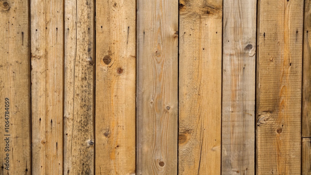 Naklejka premium Close-up of wooden planks forming a wall with visible gaps and uneven edges, natural material, building, texture, construction, worn