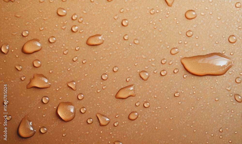 Water droplets on a tan surface. Water droplets on a tan surface.