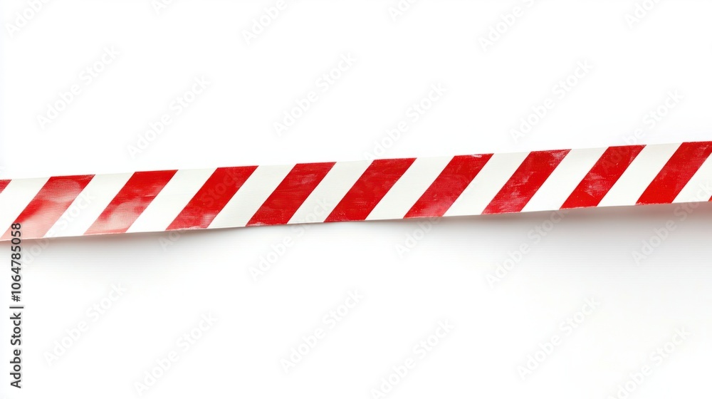 Red and white diagonal-striped warning tape, isolated on a white background for a bold safety message Red and white diagonal-striped warning tape, isolated on a white background for a bold safety message
