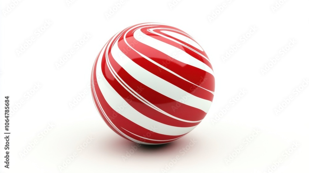 Red and white striped Christmas ball with a candy cane design, isolated on a clean white background Red and white striped Christmas ball with a candy cane design, isolated on a clean white background