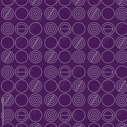 Modern abstract seamless geometric pattern with circles and lines. Dark tone background.