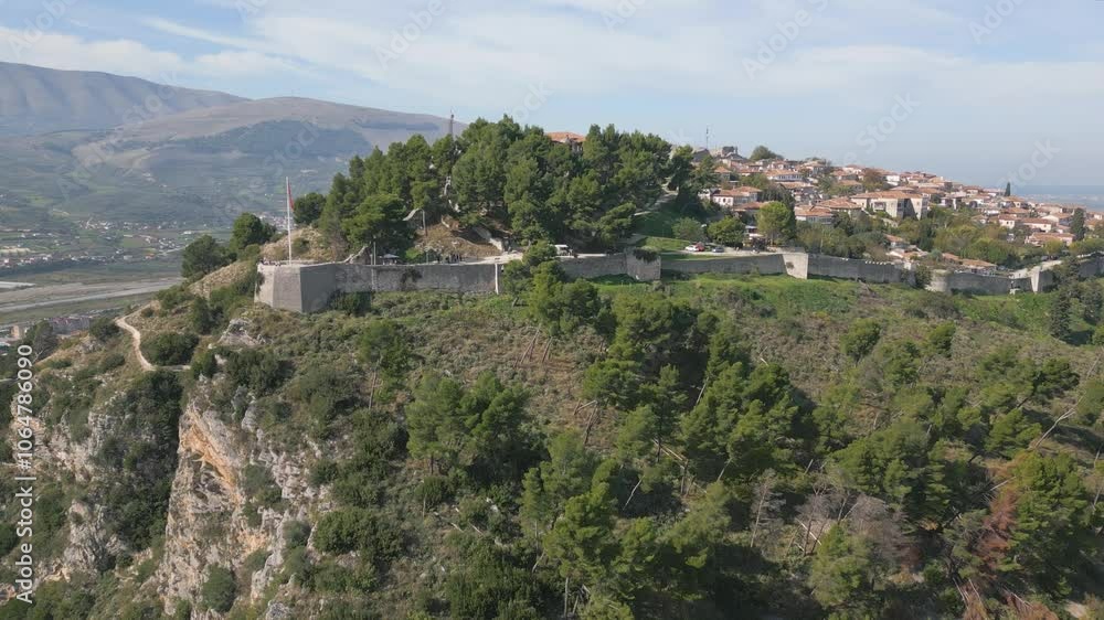 Aerial drone photo of the castle and old town in Berat, Albania Aerial drone photo of the castle and old town in Berat, Albania