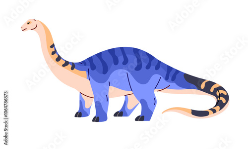 Brontosaurus, apatosaurus, diplodocus. Ancient animal of Jurassic era. Big dinosaur with long neck. Giant herbivorous dino. Paleontology. Flat isolated vector illustration on white background