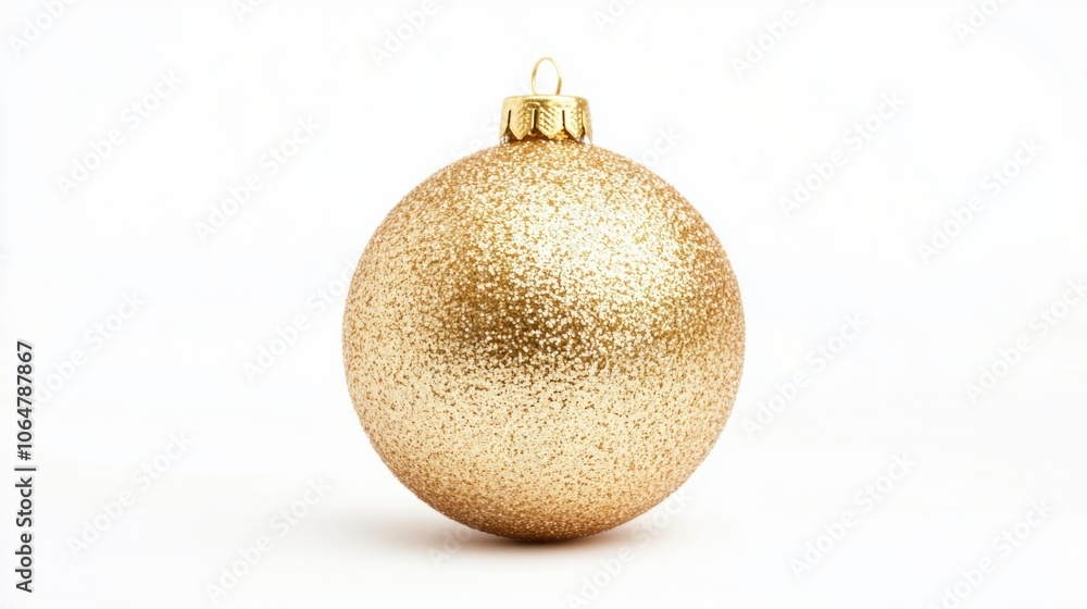 Shiny golden Christmas ball with a subtle shimmer effect, isolated on a clean white background Shiny golden Christmas ball with a subtle shimmer effect, isolated on a clean white background