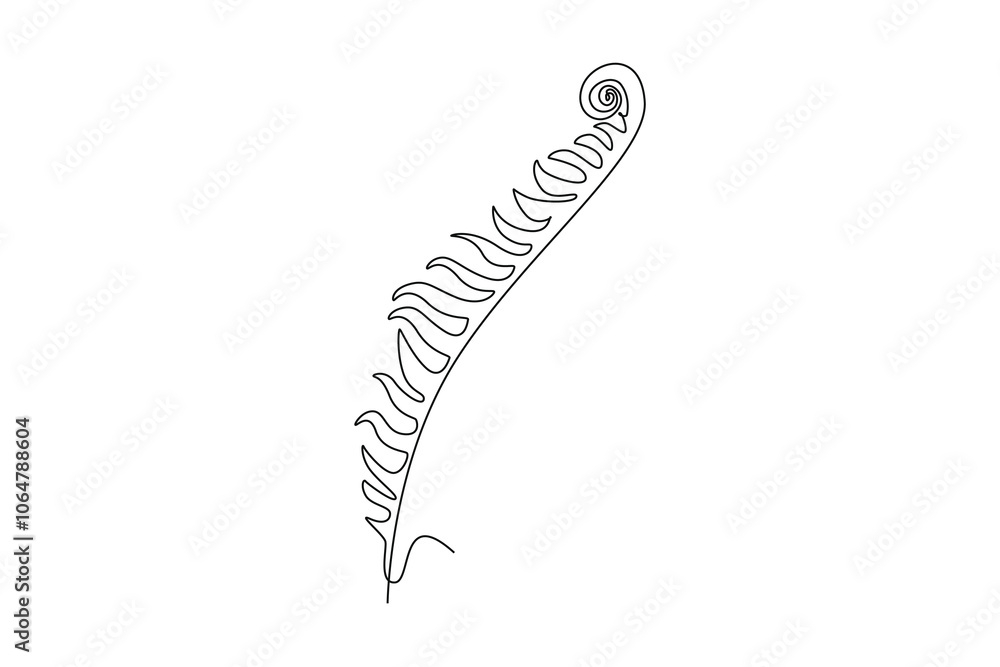 Single one line drawing tropical leaf fern plant. Printable poster decorative houseplant concept for home wallpaper decoration ornament. Modern continuous line draw design graphic vector illustration Single one line drawing tropical leaf fern plant. Printable poster decorative houseplant concept for home wallpaper decoration ornament. Modern continuous line draw design graphic vector illustration