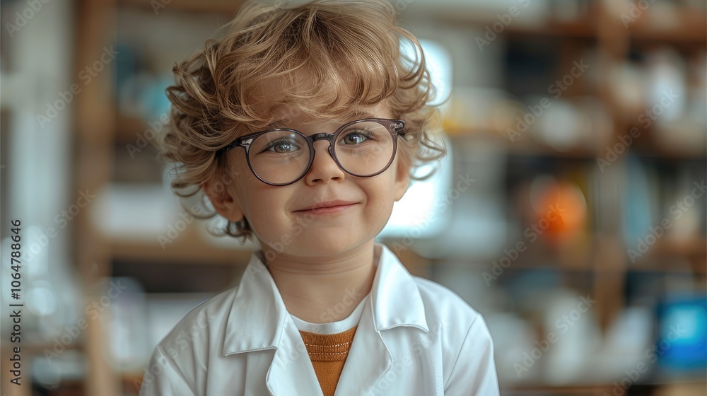 A toddler boy 3 years old transform to be a professor.He wearing white professor custom and glasses. A toddler boy 3 years old transform to be a professor.He wearing white professor custom and glasses.