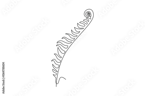 Single one line drawing tropical leaf fern plant. Printable poster decorative houseplant concept for home wallpaper decoration ornament. Modern continuous line draw design graphic vector illustration