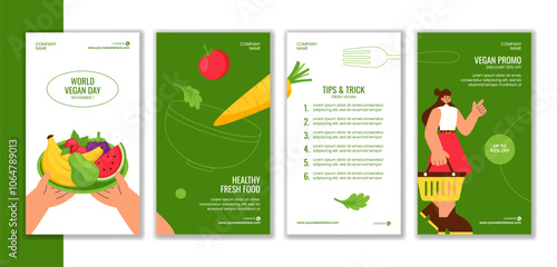 Flat Cartoon Style Illustration for World Vegan Day Social Media Stories