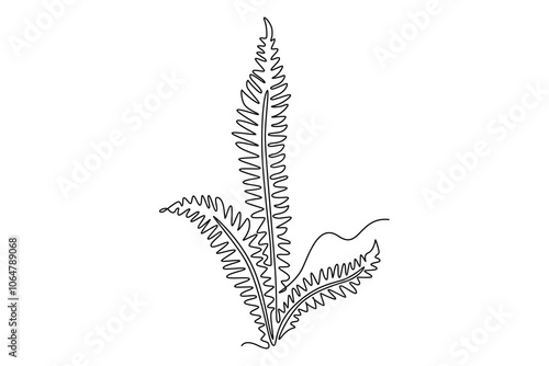 Continuous one line drawing cute tropical leaves fern plant. Printable decorative exotic houseplant concept for home wallpaper decoration ornament. Single line draw design vector graphic illustration
