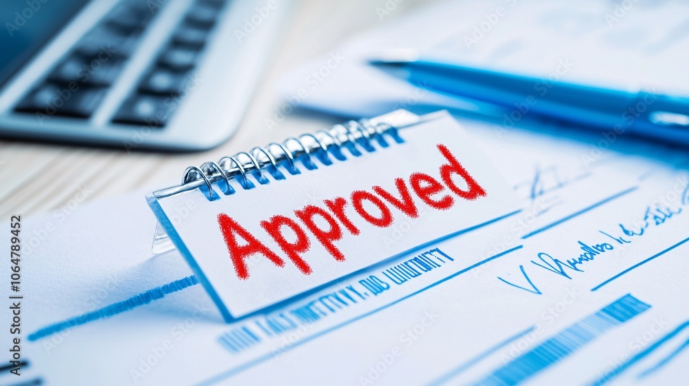 Close-up of a signed mortgage document, with the word Close-up of a signed mortgage document, with the word