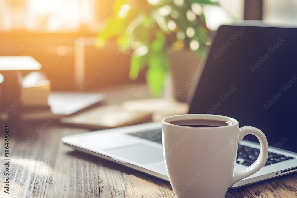 A professional working from home in a neat, organized home office with natural light, laptop, and a coffee mug, dressed in casual business attire. A professional working from home in a neat, organized home office with natural light, laptop, and a coffee mug, dressed in casual business attire.