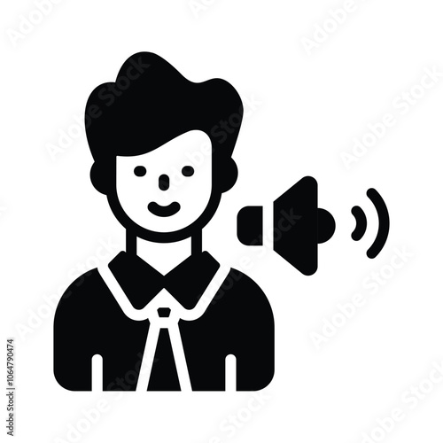 Person with a megaphone, symbolizing announcements and public speaking