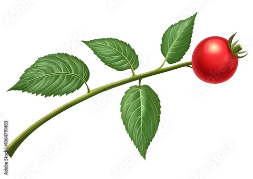 Rosehip Branch with Red Berry