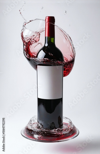 Luxury wine photography featuring suspended crystal glass with dynamic wine splash effects, perfect for premium beverage marketing and upscale restaurant promotion