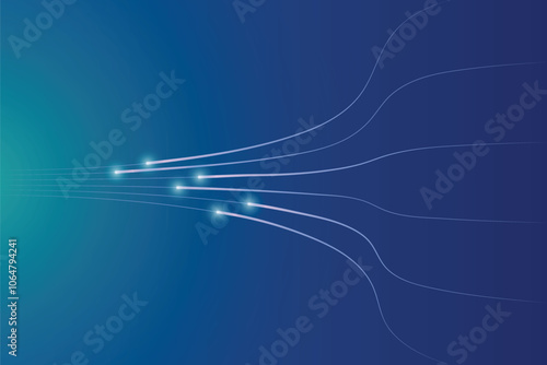 Quiet blue space with cyber light trails. Circuit line technology digital on a blue background. Internet network connection, speed transfer data communication, cyber nano information.