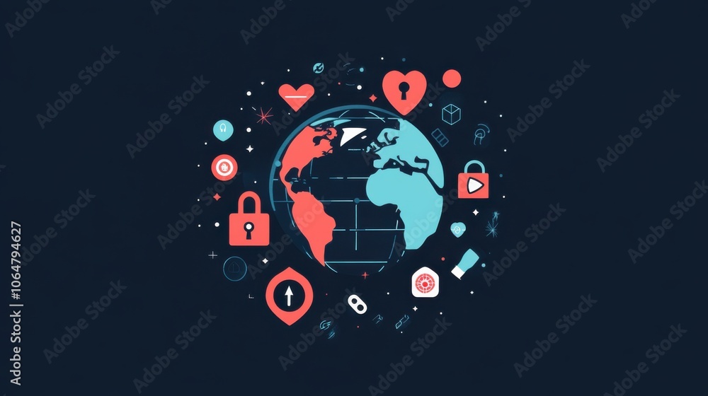 Fototapeta premium Global Connections Through Digital Symbols and Icons