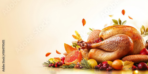 Roasted and grilled chicken with vegetables, seasoned with spices.Thanksgiving Background,Generated By Ai photo