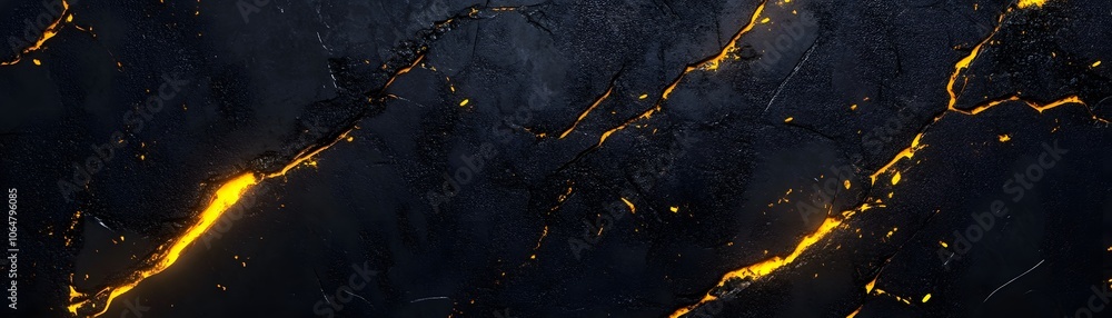 Black Surface with Glowing Yellow Cracks Black Surface with Glowing Yellow Cracks