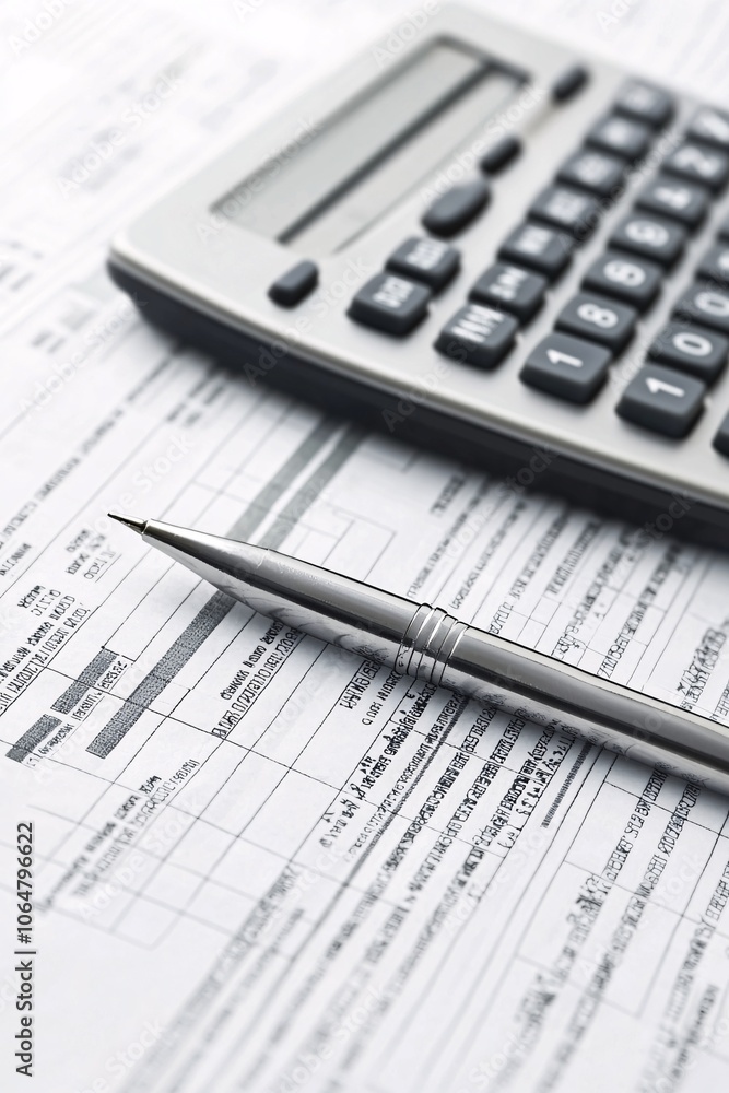 A budget plan, calculator, and pen lie next to a small house model on a clean desk, representing property financing. Copy space is provided for text. A budget plan, calculator, and pen lie next to a small house model on a clean desk, representing property financing. Copy space is provided for text.