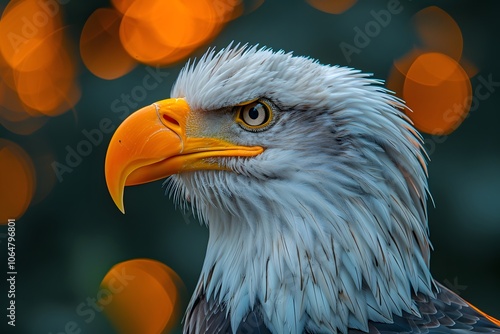 Majestic Bald Eagle with Glowing Bokeh Background for Nature Photography photo