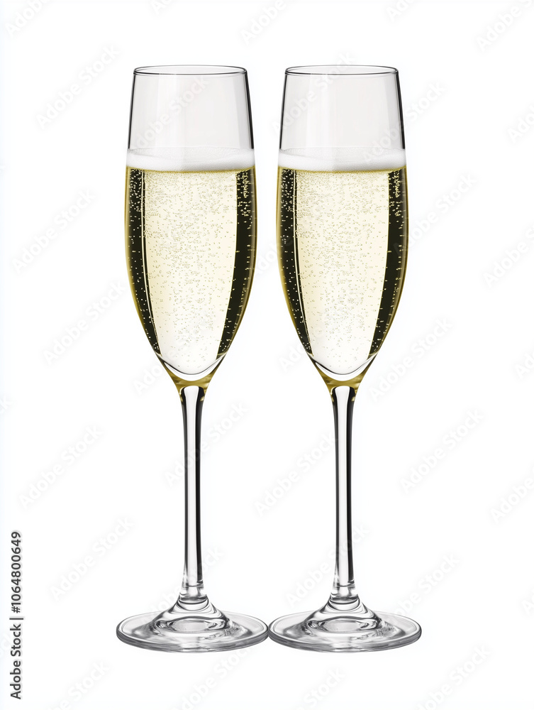 Two Champagne Glasses Filled with Sparkling Bubbly Drink Two Champagne Glasses Filled with Sparkling Bubbly Drink