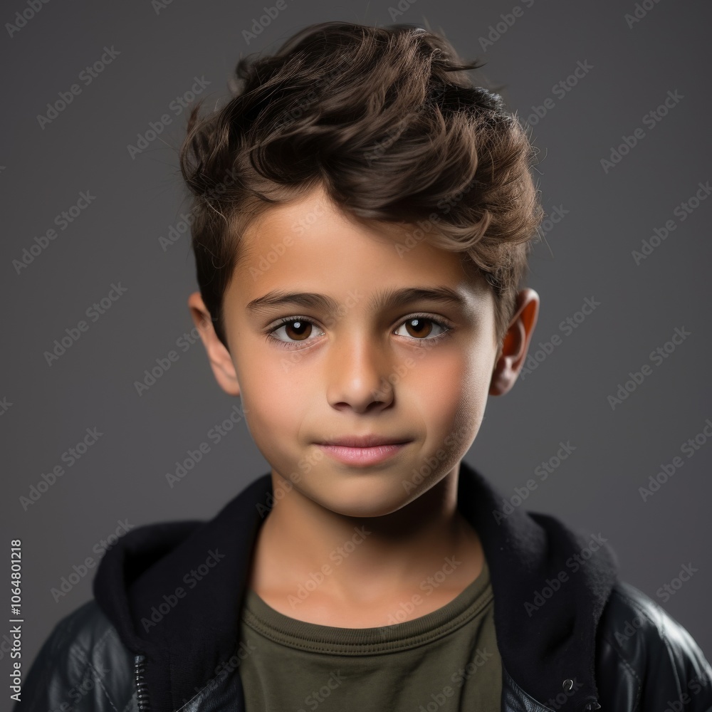 Portrait of an Argentine boy with a relaxed look in a casual polo shirt on a simple beige background Portrait of an Argentine boy with a relaxed look in a casual polo shirt on a simple beige background