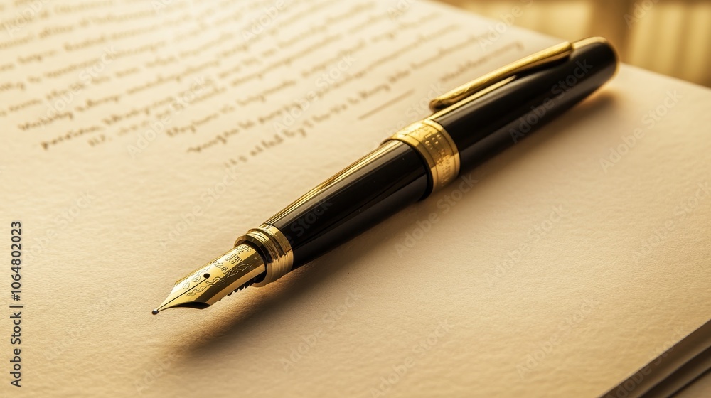 The Final Chapter: Pen on Completed Manuscript Symbolizing End of Creative Journey under Soft Lighting The Final Chapter: Pen on Completed Manuscript Symbolizing End of Creative Journey under Soft Lighting