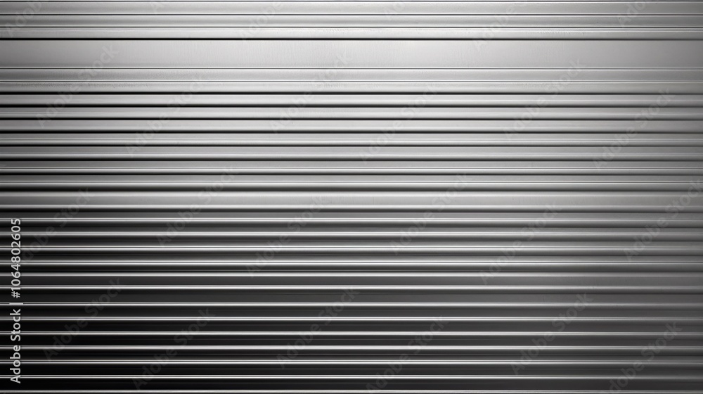 Obraz premium Textured corrugated metal backdrop showcasing a pattern of horizontal lines and a robust, metallic sheen.